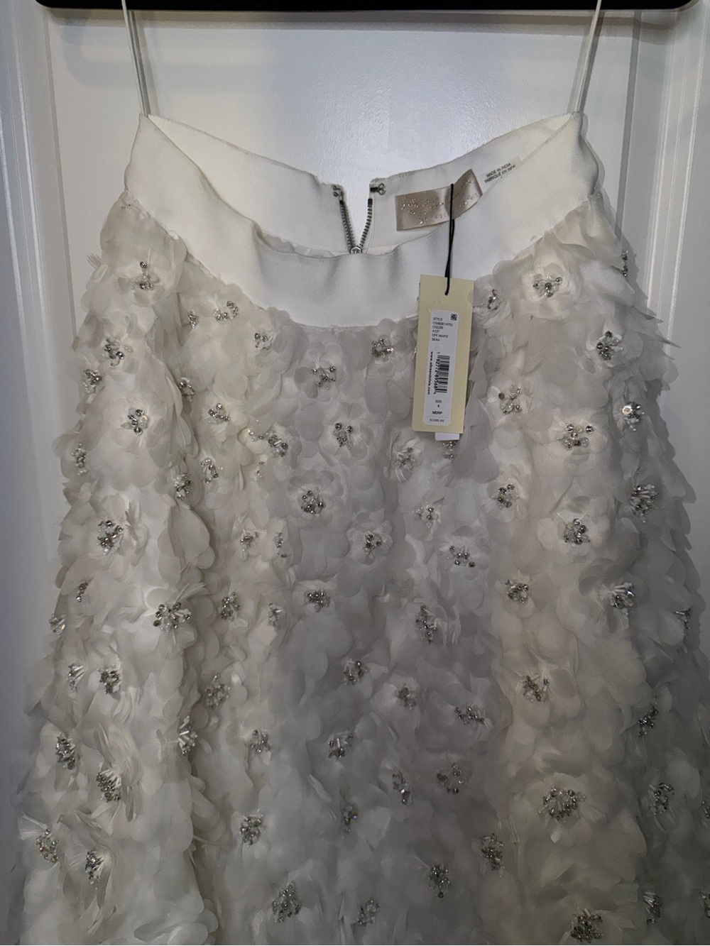 Alice + Olivia Earla High Waisted Floral Embellished Skirt White/Silver Crystal - Picture 6 of 12